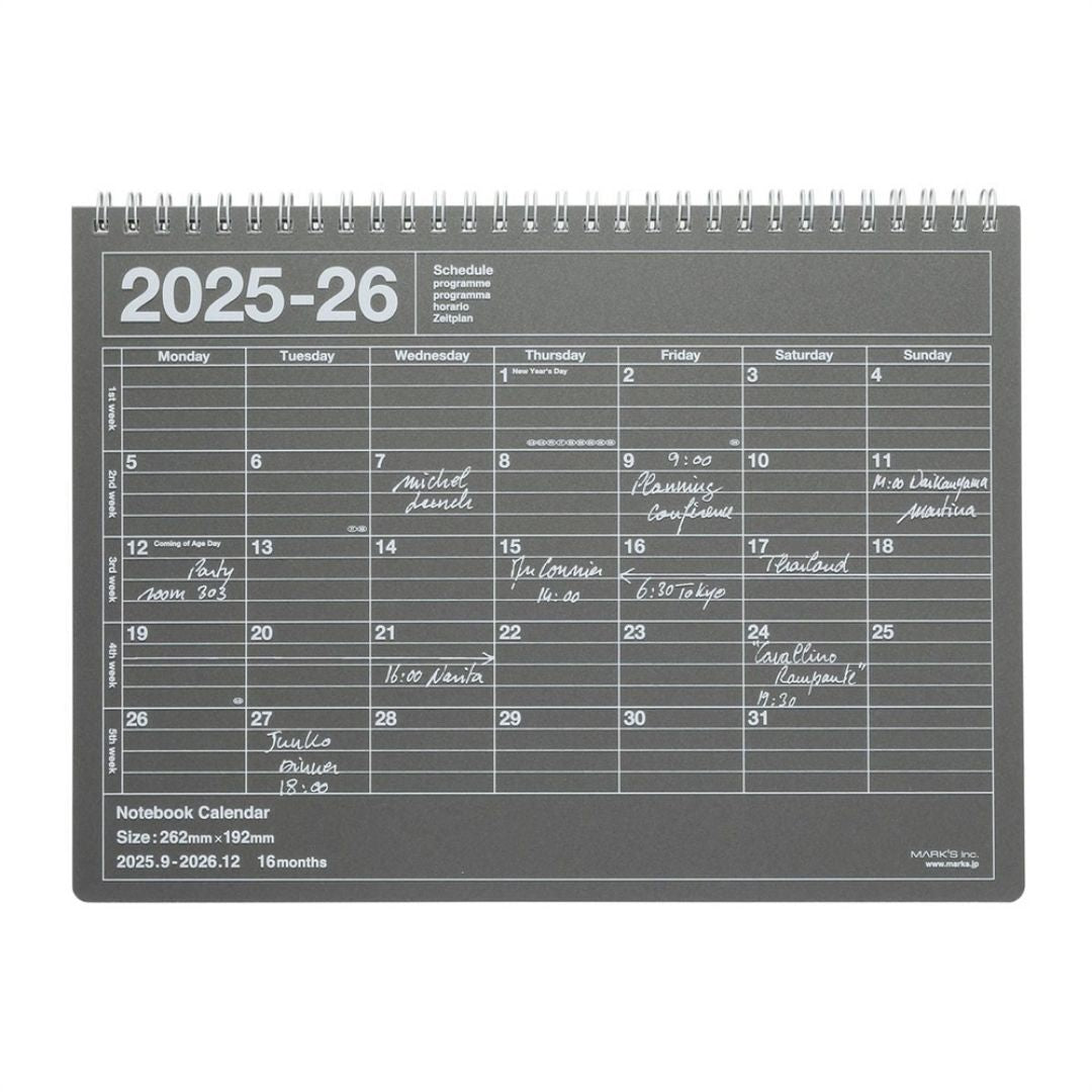 Mark's 2025-26 Notebook Calendar - M | Horizontal | Monthly Block