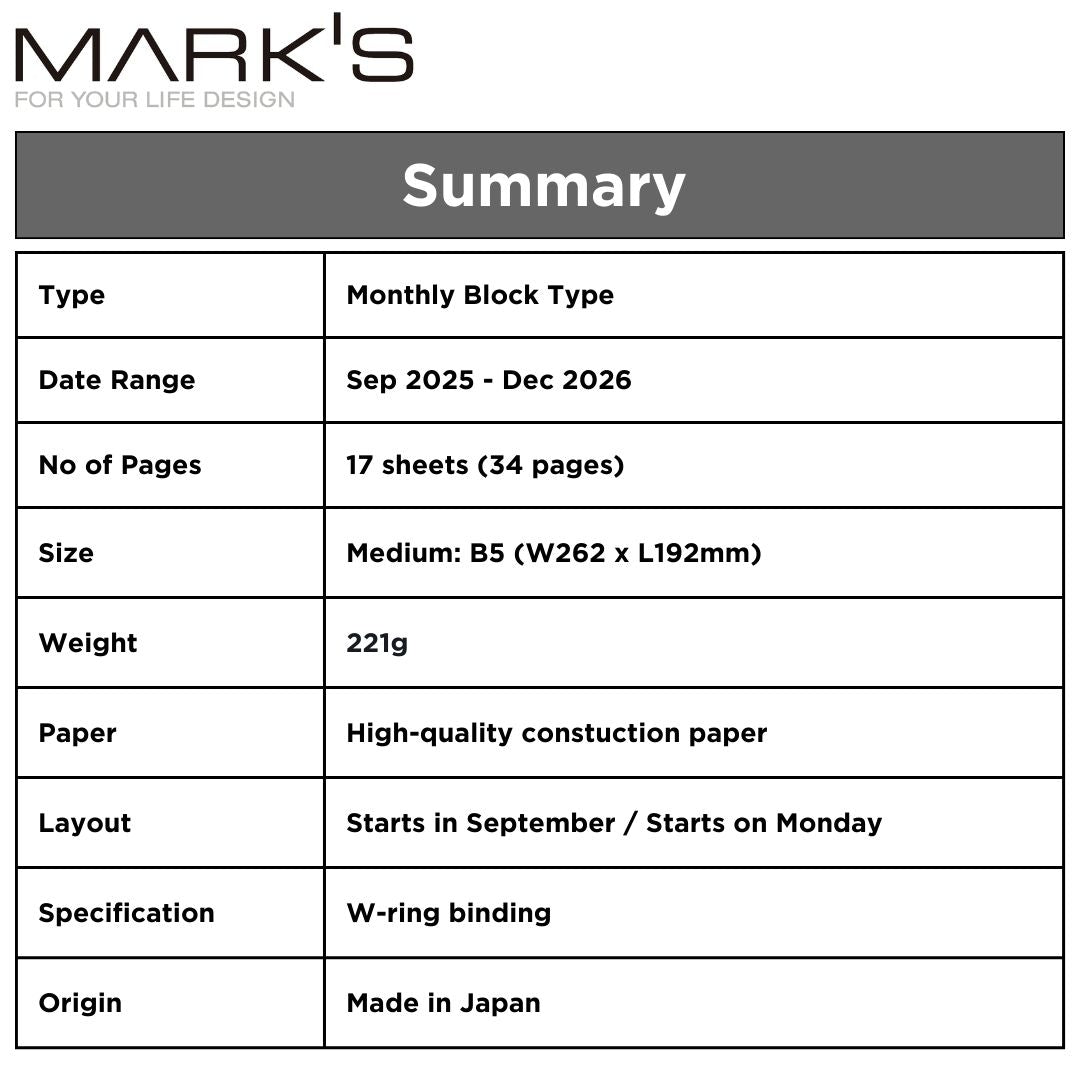 Mark's 2025-26 Notebook Calendar - M | Horizontal | Monthly Block