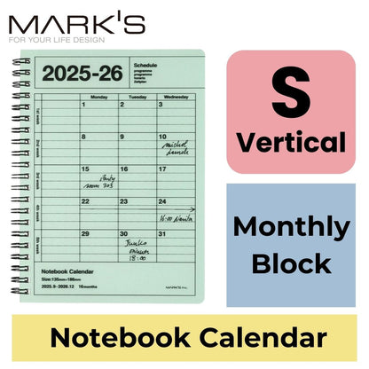 Mark's 2025-26 Notebook Calendar - S | Vertical | Monthly Block