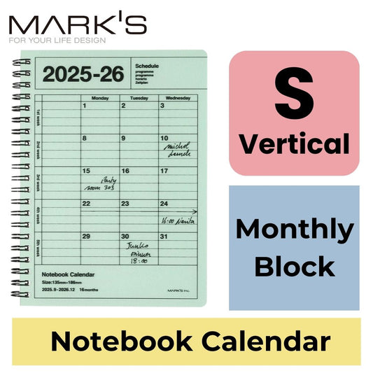 Mark's 2025-26 Notebook Calendar - S | Vertical | Monthly Block