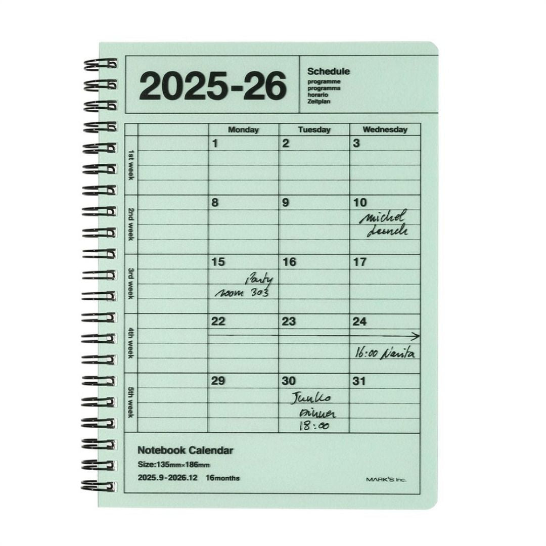 Mark's 2025-26 Notebook Calendar - S | Vertical | Monthly Block