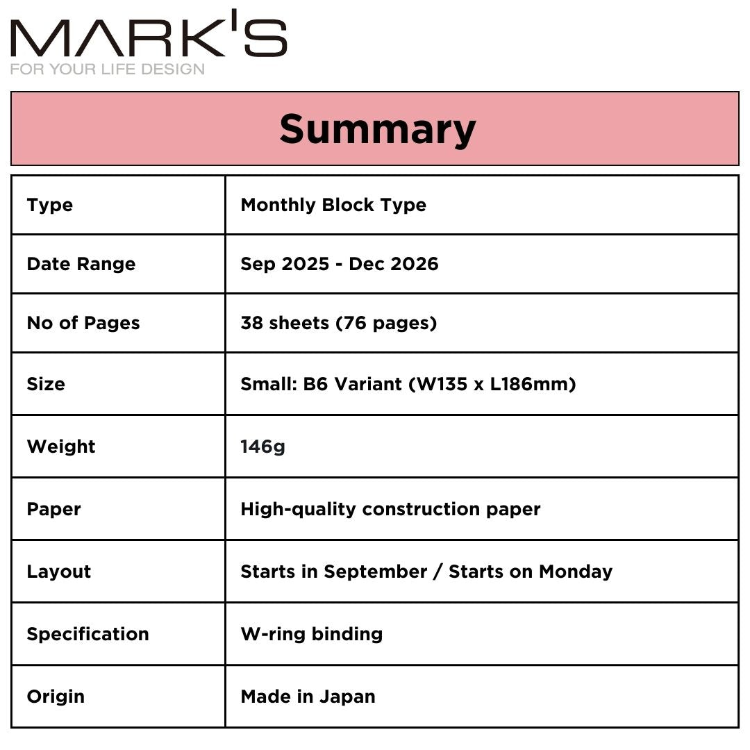 Mark's 2025-26 Notebook Calendar - S | Vertical | Monthly Block