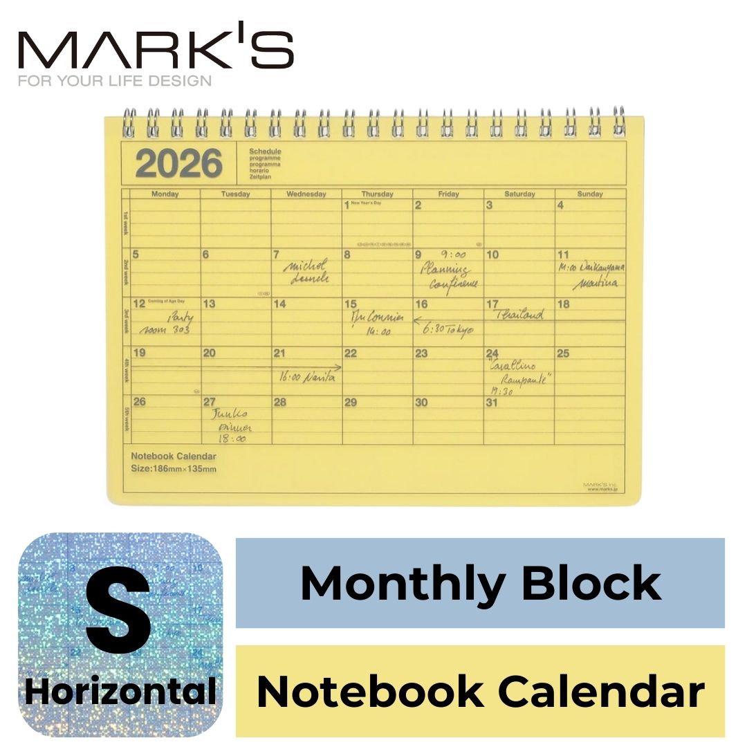Mark's 2026 Notebook Calendar - S | Horizontal | Monthly Block