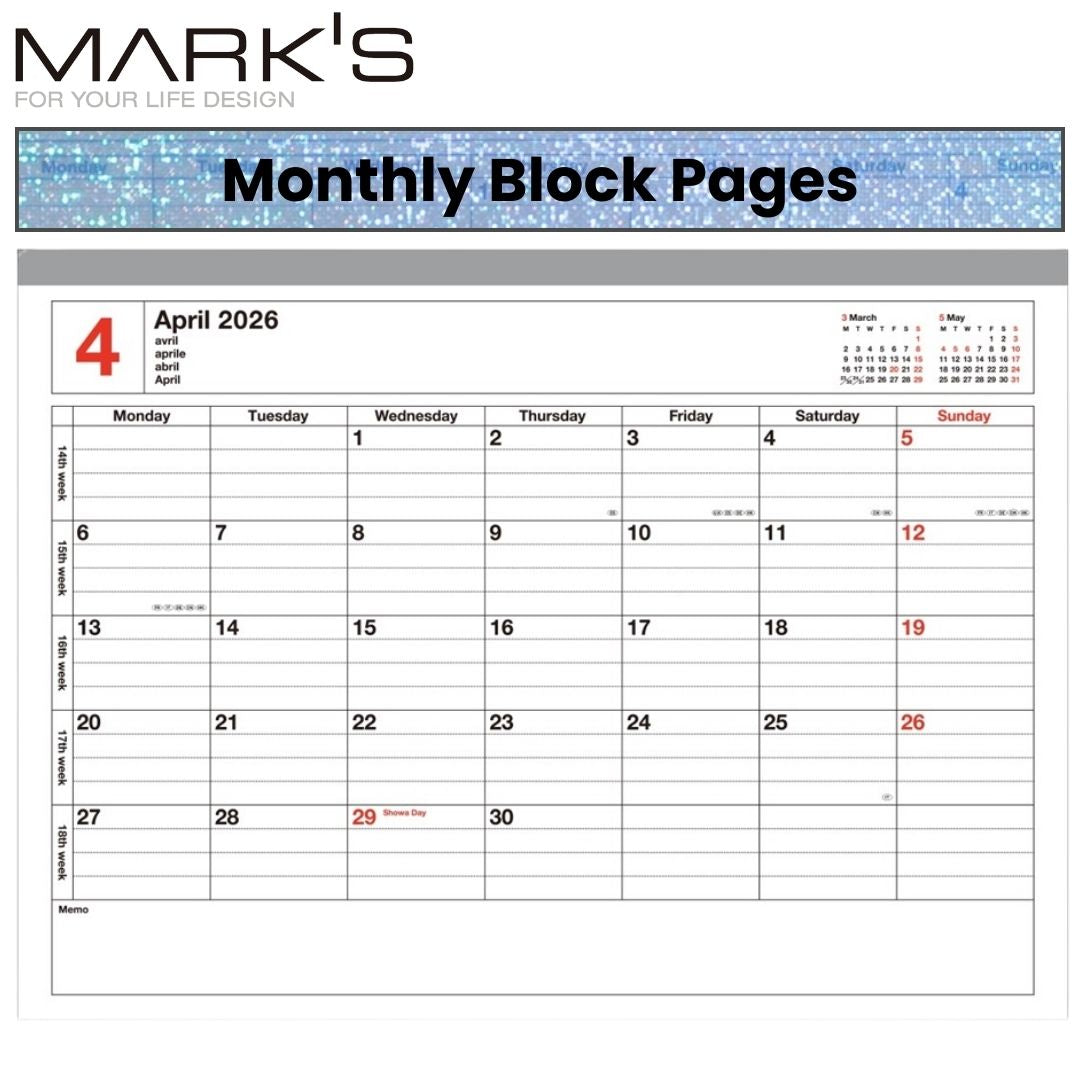 Mark's 2026 Notebook Calendar - S | Horizontal | Monthly Block