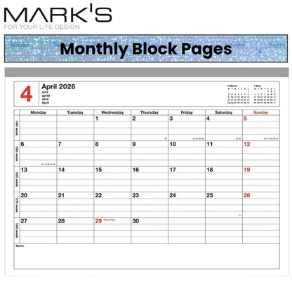 Mark's 2026 Notebook Calendar - S | Horizontal | Monthly Block