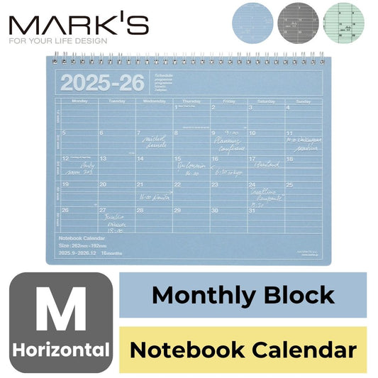 Mark's 2025-26 Notebook Calendar - M | Horizontal | Monthly Block