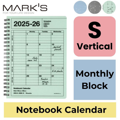 Mark's 2025-26 Notebook Calendar - S | Vertical | Monthly Block