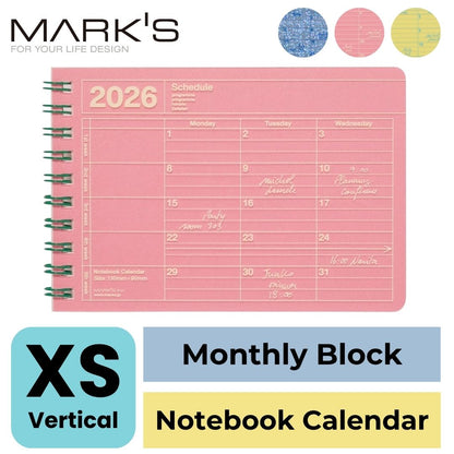 Mark's 2026 Notebook Calendar - XS | Vertical | Monthly Block