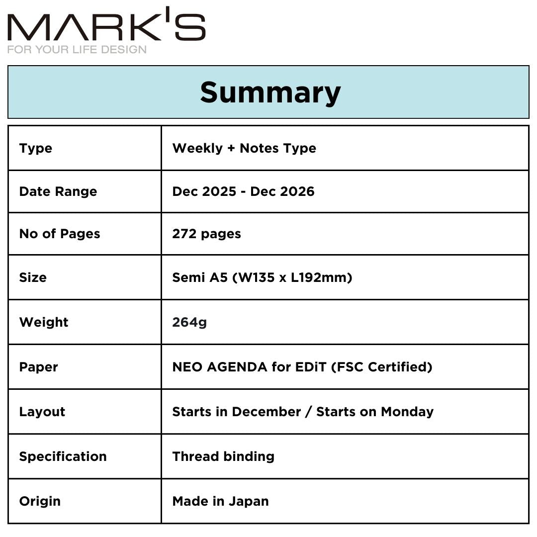 Mark's 2026 Planner Diary - Semi A5 | Weekly + Notes | EDiT Nuanced Colours