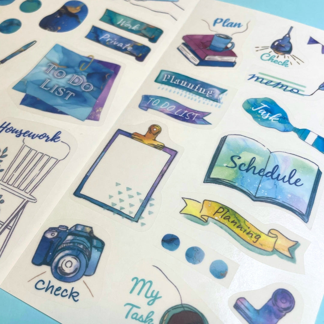 Pine Book Task Deco Tracing Paper Sticker - Blue