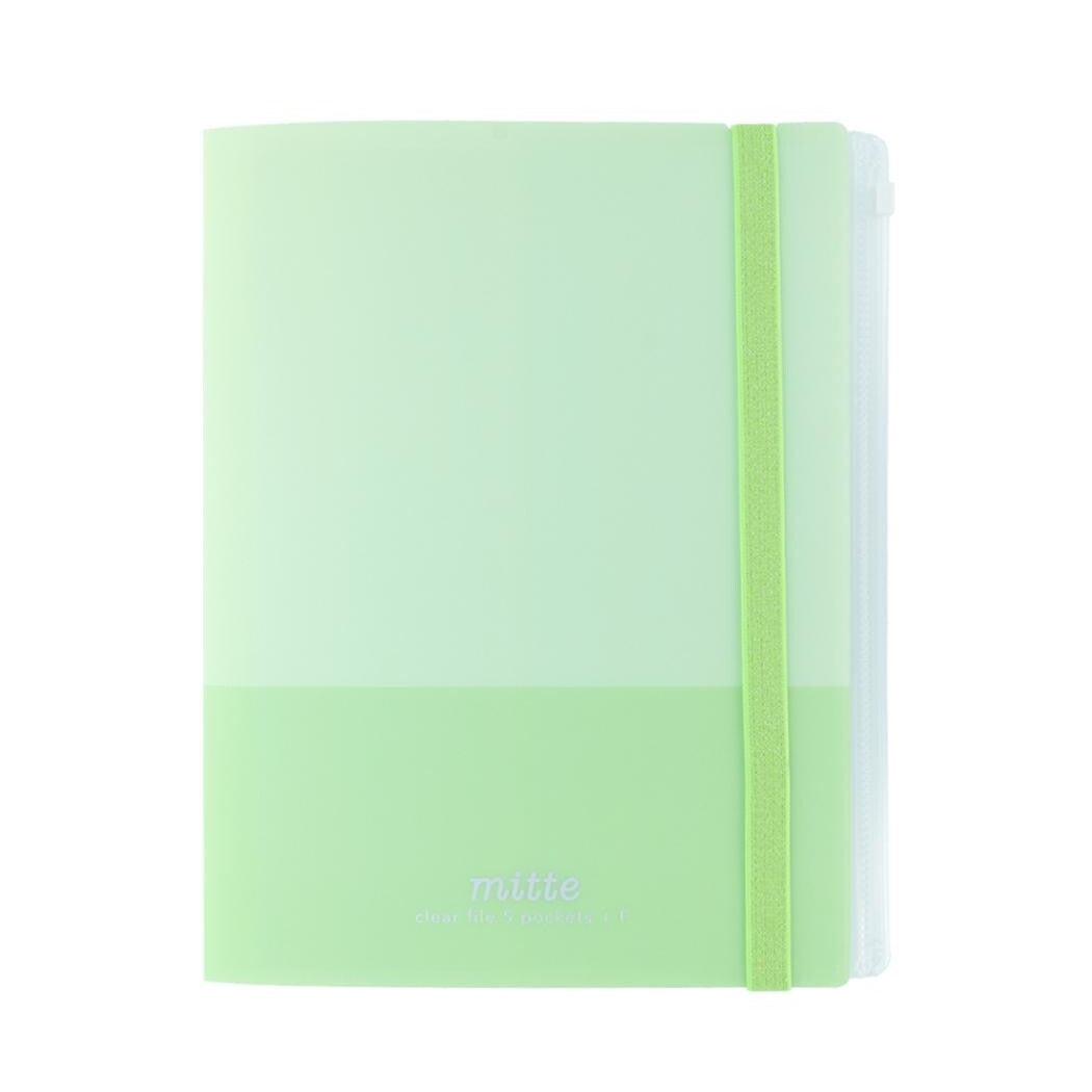 Sun-Star mitte A4 Clear Folder 5 Pockets + 1 Zipper Pocket - Leaf Green