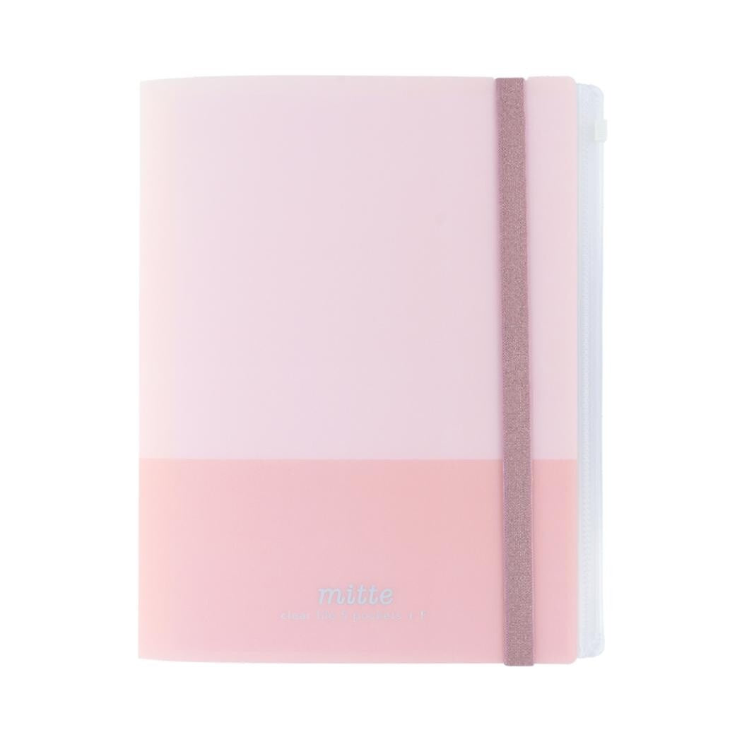 Sun-Star mitte A4 Clear Folder 5 Pockets + 1 Zipper Pocket -  Apricot Pink