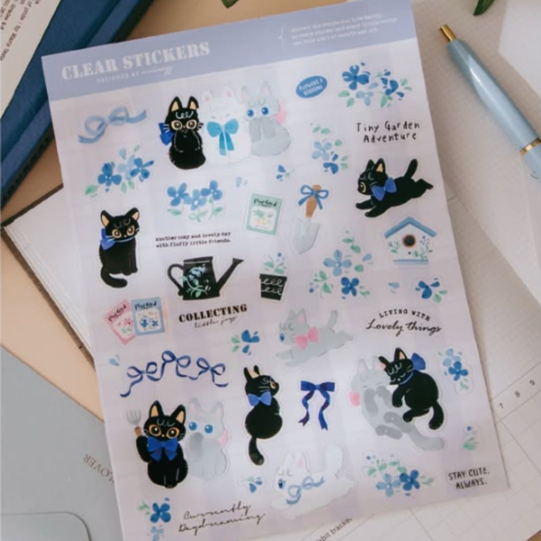 wwiinngg Clear Sticker - Blue Garden Cats