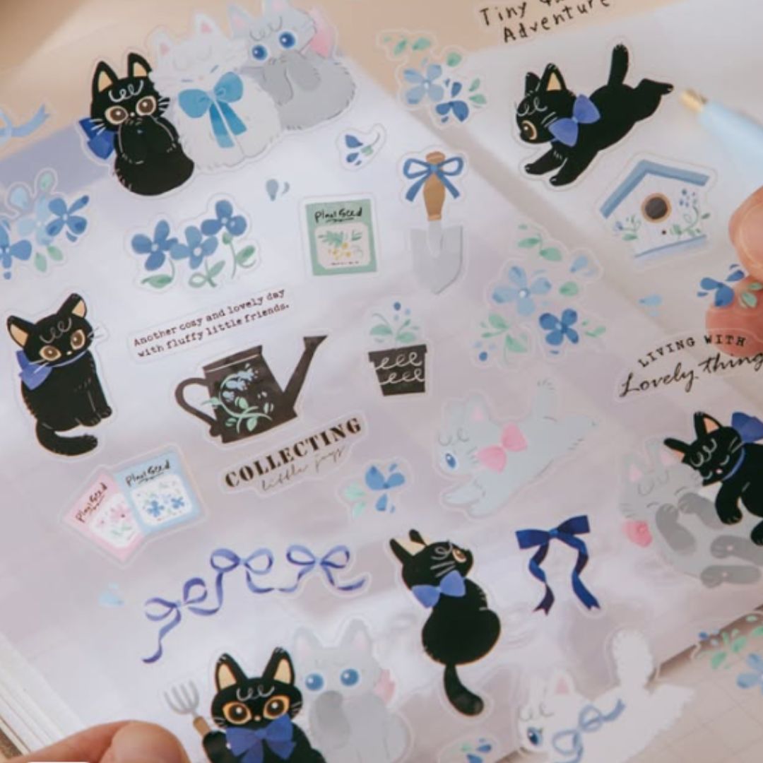 wwiinngg Clear Sticker - Blue Garden Cats