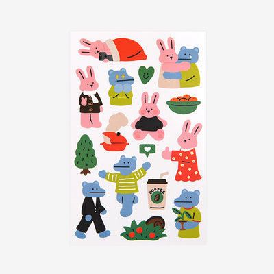 Dailylike My Buddy Sticker - 03 My Hippo & Rabbit