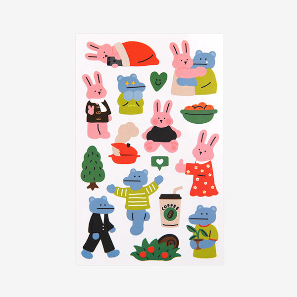 Dailylike My Buddy Sticker - 03 My Hippo & Rabbit