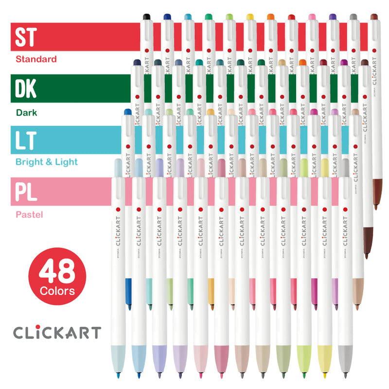 Zebra CLiCKART Retractable Markers 12 Colours Set - Bright & Light