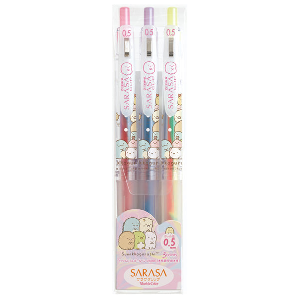 San-X Sumikkogurashi x Zebra SARASA CLIP 3 Marble Colours Set Gel Pens