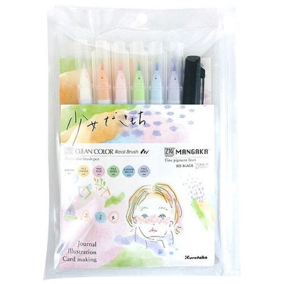 Kuretake ZIG Clean Colour Real Brush & Mangaka Pen Set - Girl Without Mochi