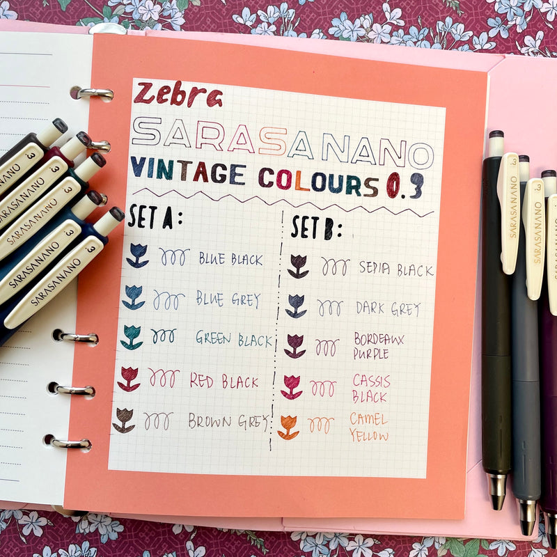 Zebra SARASA NANO 5 Colours Gel Pen Set 0.3mm - Vintage Colours