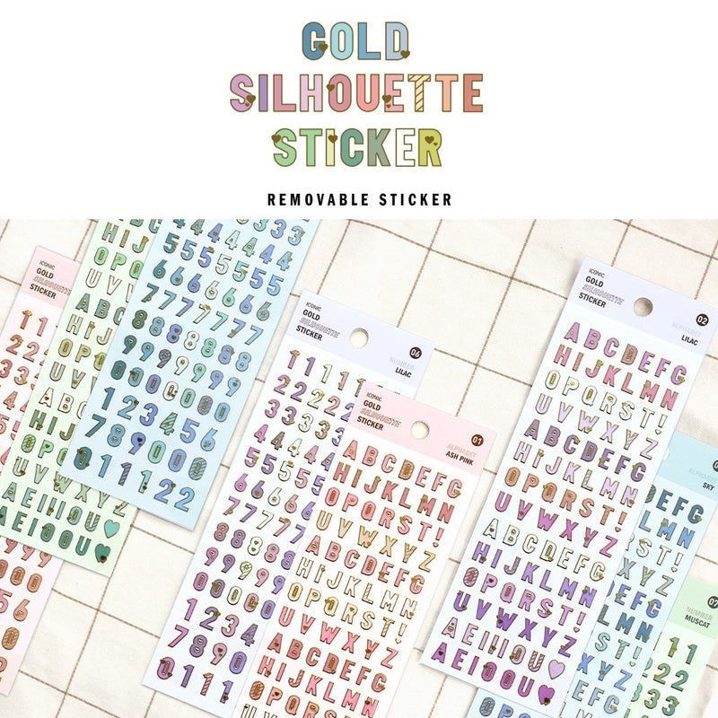 Iconic Gold Silhouette Alphabet & Number Stickers