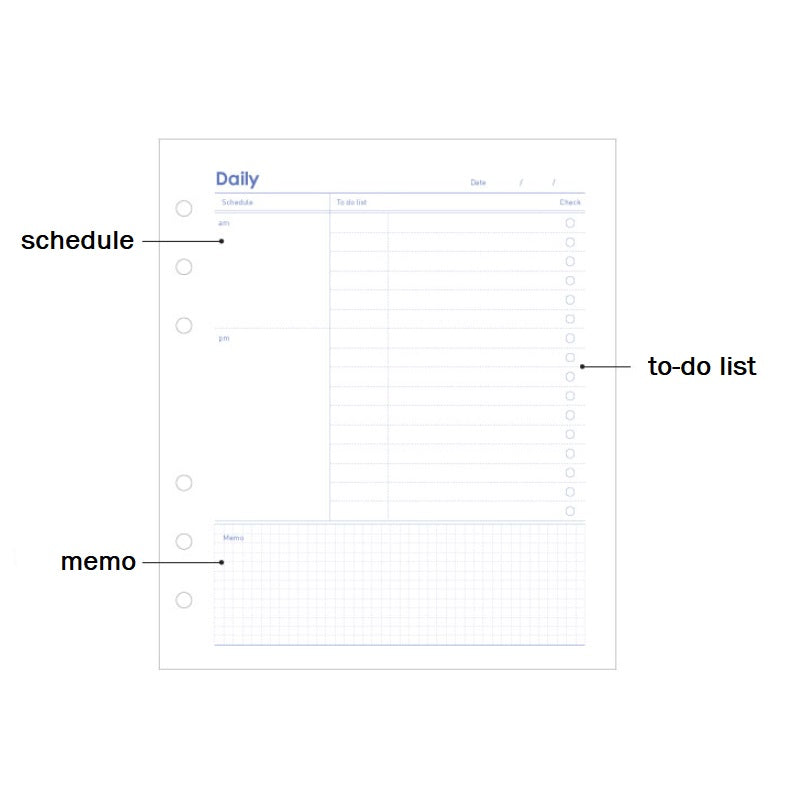 Jam Studio A6 Wide Planner Refill - 05 Daily Blue