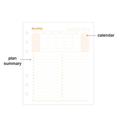 Jam Studio A6 Wide Planner Refill - 03 Monthly Orange