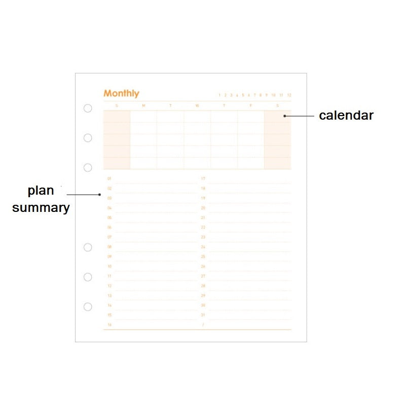 Jam Studio A6 Wide Planner Refill - 03 Monthly Orange