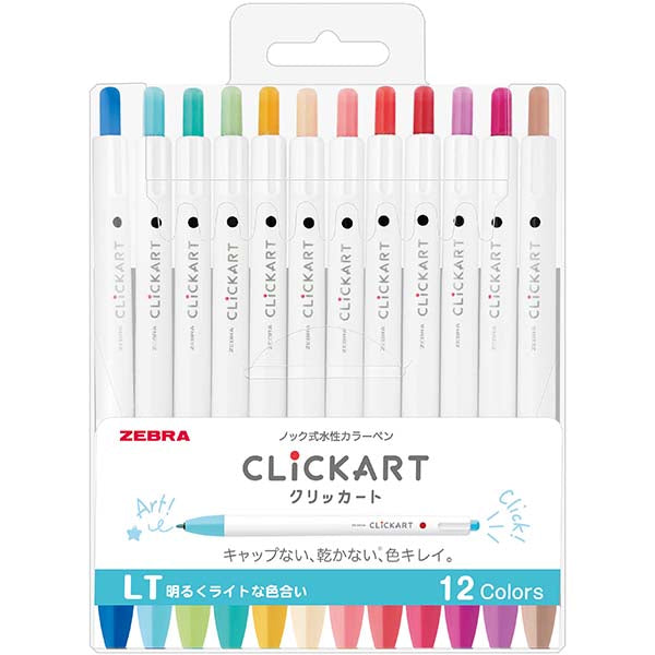 Zebra CLiCKART Retractable Markers 12 Colours Set - Bright & Light