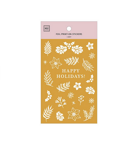 MU Lifestyle Gold Foil Print On Stickers - Golden Christmas Flowers