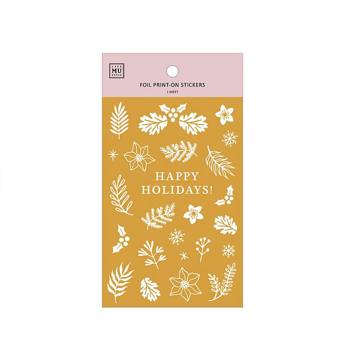 MU Lifestyle Gold Foil Print On Stickers - Golden Christmas Flowers