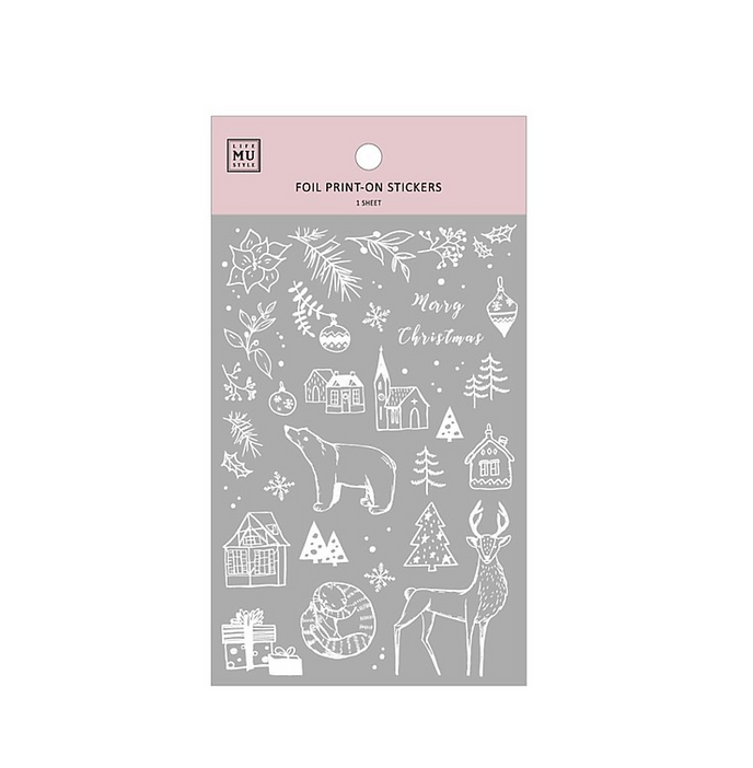 MU Lifestyle Silver Foil Print On Stickers - Silver Snow Christmas Night