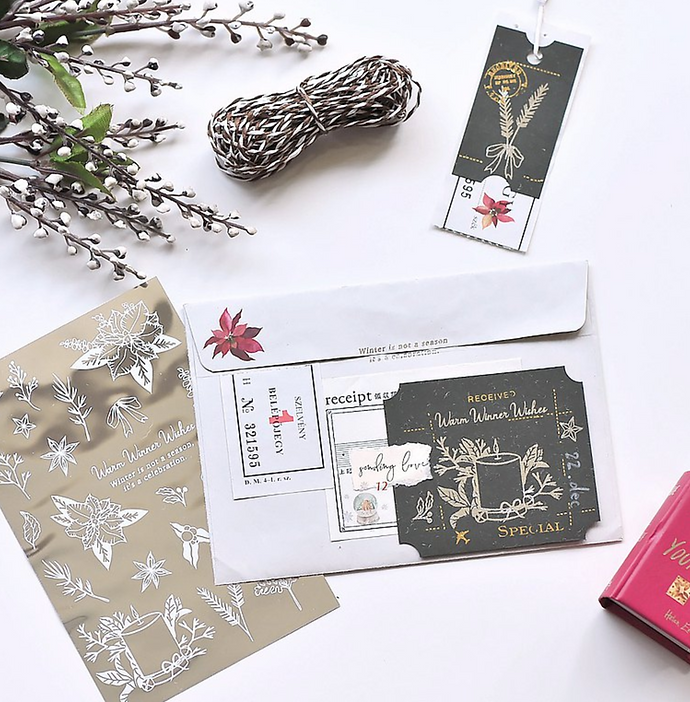 MU Lifestyle Silver Foil Print On Stickers - Warm Winter Wishes