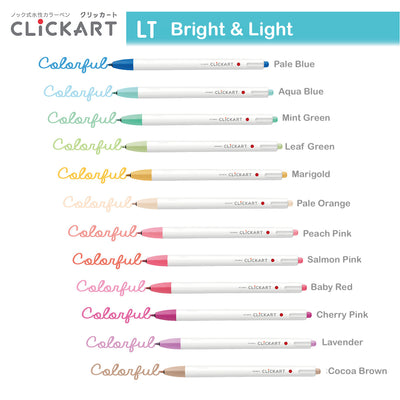 Zebra CLiCKART Retractable Markers 12 Colours Set - Bright & Light