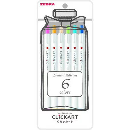Zebra CLiCKART Retractable Markers 6 Colour Set - Warm