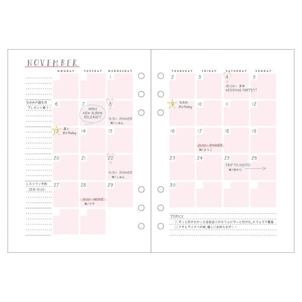 Mark's A5 System Planner Diary Refill - Monthly Block Pink