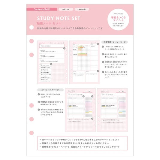 Mark's A5 System Planner Contents Refill - Study Note Set