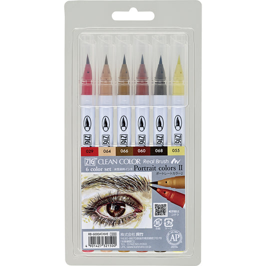 Kuretake ZIG CLEAN COLOUR Real Brush 6 Colour Set - Portrait Colours II