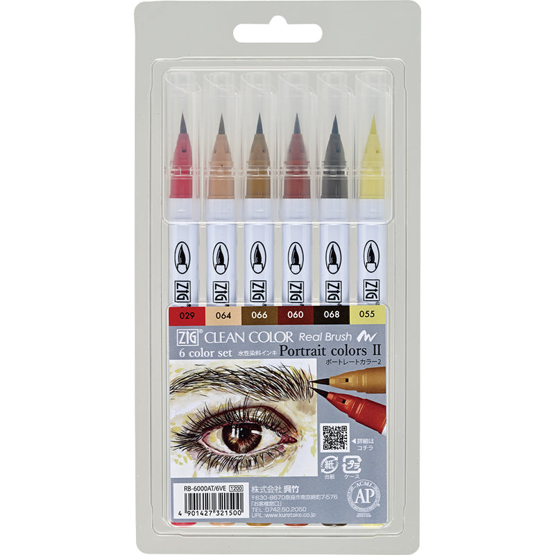 Kuretake ZIG CLEAN COLOUR Real Brush 6 Colour Set - Portrait Colours II