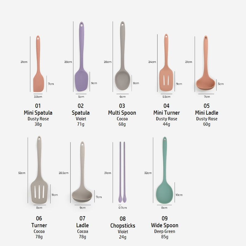 Dailylike Bonbon Silicone Utensils - 11 Kitchen Tongs (Cocoa)